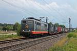Mit einem Containerzug nach Krefeld fuhr am 22.07.2017 die 162.001 (151 013-0)  Mabuse  bei Buggingen am Schwarzwald entlang in Richtung Freiburg (Breisgau).
