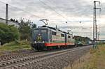 Mit einem Containerzug fuhr am 10.10.2017 die HCTOR 162.002 (151 070-0)  Lang  zusammen mit HCTOR 162.003 (151 027-0)  Metropolis  bei Auggen durchs Rheintal in Richtung Freiburg (Breisgau).