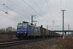 Mit einem  GTS -Containerzug aus Piacenza fuhr am Mittag des 19.02.2018 die RRL/XRAIL 186 268-9 nördlich von Müllheim (Baden) durchs Rheintal in Richtung Freiburg (Breisgau).