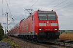 Mit ihrem RE (Offenburg - Basel SBB) fuhr am 04.09.2018 die Freiburger 146 110-2  Baden Württemberg erfahren/Müllheim (Baden)  bei Hügelheim über die Rheintalbahn in Richtung