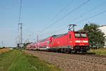 Nachschuss auf die Freiburger 146 203, als diese am Nachmittag des 28.08.2019 ihre RB (Basel Bad Bf - Offenburg) über die Rheintalbahn durch den Haltepunkt von Auggen in Richtung Müllheim