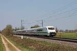 Nachschuss auf 808 041-8  Bad Hersfeld , als dieser am frühen Nachmittag des 10.04.2020 als ICE 276 (Basel Bad Bf - Berlin Ostbahnhof) südlich von Buggingen über die KBS 702 durchs