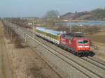 Am 21.02.12 war 120 502 (ex. 120 160-7) mit einem Messzug im Badnerland unterwegs. Hier ist sie auf der Rckfahrt gen Norden in Hgelheim zu sehen.