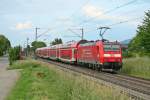 146 116-9 mit einem RE nach Offenburg am 12.06.13 kurz vor dem Halt im Bahnhof Bad Krozingen.