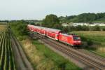 146 115 mit einer RB nach Freiburg (Breisgau) Hbf am Abend des 02.08.13 bei Hgelheim.