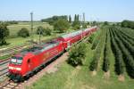 146 110-2 mit dem RE 26506 von Basel nach Offenburg am 05.08.13 bei der Ausfahrt aus dem Gleis 14 in Mllheim (Baden).