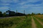 185 527-9 mit einem Containerzug gen Basel am Nachmittag des 22.10.13 westlich von Hgelheim.