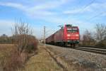 145 059-2 mit einem gemischten Güterzug auf dem Weg an die Schweizer Grenze aufgenommen am 18.01.14 südlich von Buggingen.
