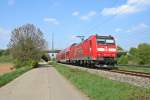 146 112-8 mit einer RB von Freiburg (Breisgau) Hbf nach Neuenburg (Baden) am Nachmittag des 13.04.14 bei der Einfahrt in Müllheim (Baden).