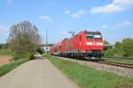 146 112-8 mit einer RB von Freiburg (Breisgau) Hbf nach Neuenburg (Baden) am Nachmittag des 13.04.14 bei der Einfahrt in Müllheim (Baden).