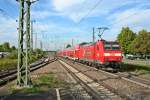 146 114-4 mit einer RB von Basel Bad. Bf nach Offenburg am Abend des 17.04.14 beim Verlassen des Bahnhof Mllheim (Baden).