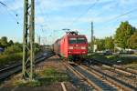 145 056-8 mit einem KLV-Zug auf dem Weg nach Basel am Nachmittag des 17.04.14 im Bahnhof Müllheim (Baden).