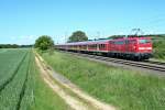 111 062-6 mit der RB 26566 von Neuenburg (Baden) nach Offenburg am Nachmittag des 23.05.14 nrdlich von Hgelheim.