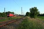 145 048-5 in den letzten Sonnenstrahlen des 06.06.14 mit einem Autozug von Alessandria nach Offenburg/Lahr (Schwarzwald) im Bahnhof Orschweier.