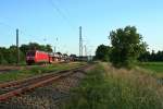 145 048-5 in den letzten Sonnenstrahlen des 06.06.14 mit einem Autozug von Alessandria nach Offenburg/Lahr (Schwarzwald) im Bahnhof Orschweier.