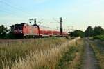 146 235-7 mit einer RB von Offenburg nach Mllheim (Baden) am Morgen des 03.07.14 westlich von Hgelheim.