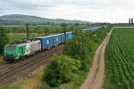 437026 mit der Blauen Wand alias DGS 40421 von Bantzenheim nach Malaszewicze am spten Nachmittag des 11.07.14 bei Hgelheim.