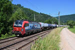 Am 14.06.2021 ist 193 462 mit einem Kesselwagenzug bei Zwingenberg in Richtung Heilbronn unterwegs.
