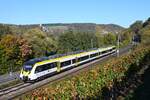 Am Morgen des 24.10.2021 ist ein Abellio Talent 2 zwischen Gundelsheim und Offenau als RE10a nach Heilbronn unterwegs.