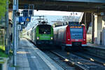 Gerade war die S3 nach Karlruhe an den Bahnsteig Gleis2 eingefahren als die 182 521 von Flixtrain mit ihrem Personenzug durch die Station gen Mannheim gefahren kam.
