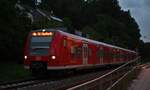 Im Moment laufen die Z�ge des VRN auf der Linie S1 und S2 im Inselbetrieb zwischen Eberbach und Osterburken. So l�uft der S2 Triebwagen 425 105 am Abend des 1.8.2021 in Neckarburken ein auf seinem Weg nach Eberbach.