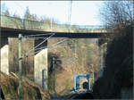 Mit der S41 das Murgtal hinunter -    Nach dem Bahnhof Langenbrand wird ein weiteres Mal die Murg überquert um dann im 158 m langen Harttunnel einen Bergsporn zu unterfahren.