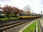 Die Stadtbahnwagen 835 und 825 sind am 13.04.2012 als S 85072 unterwegs, als sie bei der Ausfahrt aus dem Bahnhof Bad Rotenfels auf den Chip gebannt werden konnten.