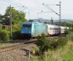 101 016-4  Unicef  passiert mit IC 2370 Konstanz - Hamburg-Altona den km 392,4 und erreicht in Krze den ersten Zwischenhalt Radolfzell am Bodensee. 11.08.08