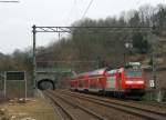 RE 4708 (Konstanz-Karlsruhe Hbf) mit Schublok 146 112-8 auf dem Reichenbachviadukt in Hornberg 26.2.09