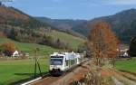 VT 516  E-Werk Mittelbaden  und 525 als OSB87382 (Freudenstadt Hbf-Bad Griesbach(Schwarzwald) bei Halbmeil 6.11.11