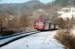 Der rote Flitzer auf Tour durch das Kinzigtal DPE 68915 mit drei VT 98 bei Kirnbach, durch einen Keilriemendefekt hatte er 2 Stunden Verspätung