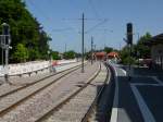 Bahnhof Staufen, neuer Oberbau und neue Oberleitung nach abgeschlossener Elektrifizierung, Juni 2013 