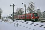 Am 18.03.2018 fährt 611 519 mit einem RE von Neustadt (Scharzwald) nach Ulm aus dem Bahnhof Löffingen an der Unteren Höllentalbahn aus