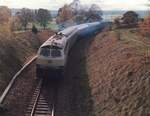 218 466-1 unmittelbar nach dem Haltepunkt Bachheim Richtung Donaueschingen ca. 1986.