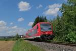 650 106, 650 108, 650 203 und 650 025 am 24.07.2022 als RB 31 / 17776, Friedrichshafen Stadt - Radolfzell, kurz vor Markdorf