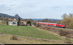 Am Nachmittag des 11. März 2017 kommt der bereits gezeigte RE mit dem vermutlich defekten Steuerwagen wieder nach Singen. 111 050 hängt immer noch vor dem Steuerwagen (hier am Zugschluss), vorne wurde wohl in Stuttgart für die Rückfahrt 111 058 vorgespannt.