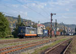 162.005 Hectorrail mit einem KLV in Richtung Singen bei Horb am Neckar am 30.9.2017.