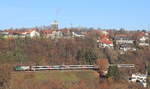 1116 159  150 Jahre Brennereisenbahn  mit IC Stuttgart-Zürich bei Stuttgart-Dachswald.