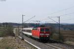 Die 181 214-8  Mosel  zog am 16.03.2013 den IC 2562 Rottweil-Stuttgart. Dabei konnte sie bei Eutingen (Gu) fotografiert werden.