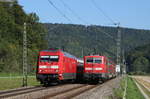 101 014-9 mit dem IC 183 (Stuttgart Hbf-Zürich HB) und RE 19034 (Singen(Htw-Stuttgart Hbf) mit Schublok 111 212-7 in Grünholz 21.9.17