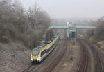 Am 23.01.2020 legt sich ein von 442 702 angeführtes Hamsterpärchen als RE Stuttgart-Freudenstadt/Rottweil bei Stuttgart-Österfeld in den Bogen.