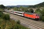 Die 181 214-8 mit einem EC von Stuttgart nach Zrich ber Singen bei Rottweil am 13.08.2013