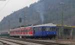 Ex WEG VT 36 mit 420 400-4 im Schlepp auf dem Weg ins Geländes der Erlebniswelt Horb 19.1.14