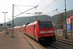 Ausfahrt von RE 19041/19043 (Stuttgart Hbf - Singen (Hohentwiel))am 06.03.2014 von Ulmer 146 213-4 ins Gegenlicht aus Horb gen Rottweil fuhr.