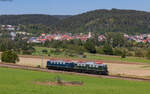 E40 128 und E41 001 im Schlepp als Tfzf 5604 (Seebrugg - Koblenz Lützel) bei Möhringen 19.9.24