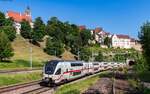 4010 108  Hegau  als IC 183 / RE 50183 (Stuttgart Hbf - Zürich HB / Singen) im Bahnhof Rottweil 12.6.25. Das Gleis im Vordergrund ist abgetrennt und wird in Kürze für den Fußweg des LGS 2028 entfernt.