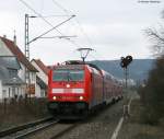 146 224-1 mit dem RE 19612 (Singen(Hohentwiel)-Stuttgart Hbf) bei der Durchfahrt Weilheim(W�rtt) 15.3.09