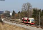 VT 235 der HzL als HzL88082(Blumberg-Zollhaus-Br�unlingen Bahnhof) bei Rottweil 5.3.11
