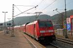 Ausfahrt von RE 19041/19043 (Stuttgart Hbf - Singen (Hohentwiel))am 06.03.2014 von Ulmer 146 213-4 ins Gegenlicht aus Horb gen Rottweil fuhr.