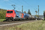RHC 185 340-7 mit Kesselwagen in Salach, rote Seite vorn 15.04 2020